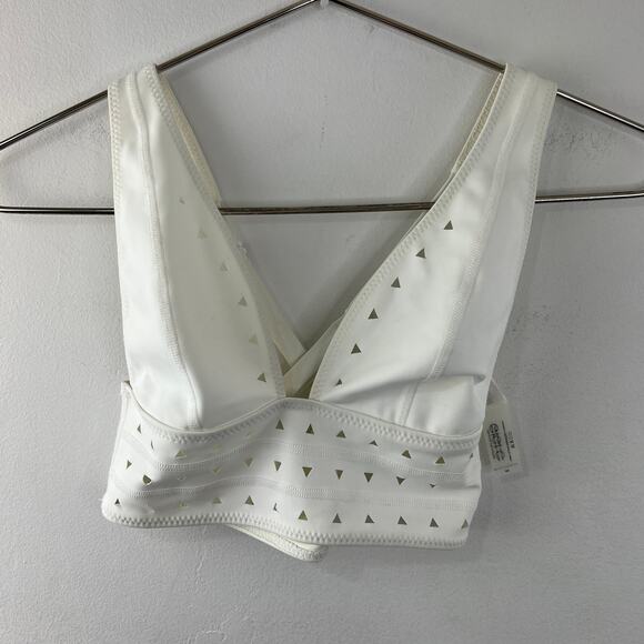 Gigi C Eden White Sport Bra Plunge Neck Laser Cut Criss-Cross Strap Size X-Small - Picture 2 of 6